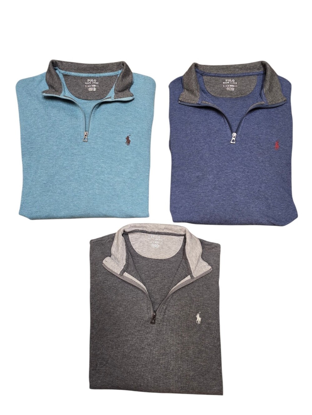 3pc Polo Ralph Lauren 1/4-zip Performance Pullover Navy/Gray/Aqua Sz L